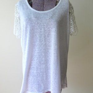 The Limited White Tunic-Length Top with Embroidered Lace Sleeves - Size XXL